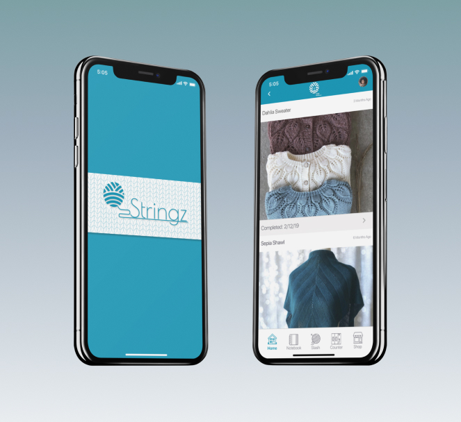 Two phone mockups showcasing the Stringz app user interface