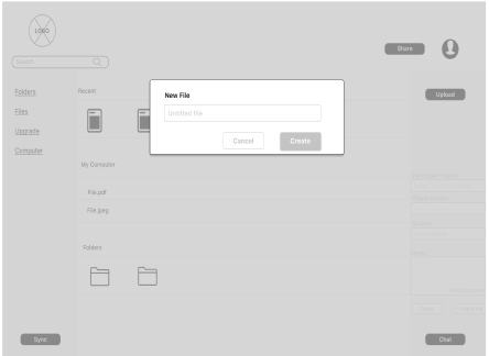 Digital Wireframe Iteration #1 for the Create New Content Screen