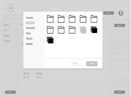 Digital Wireframe Iteration #1 for the Upload a File Screen